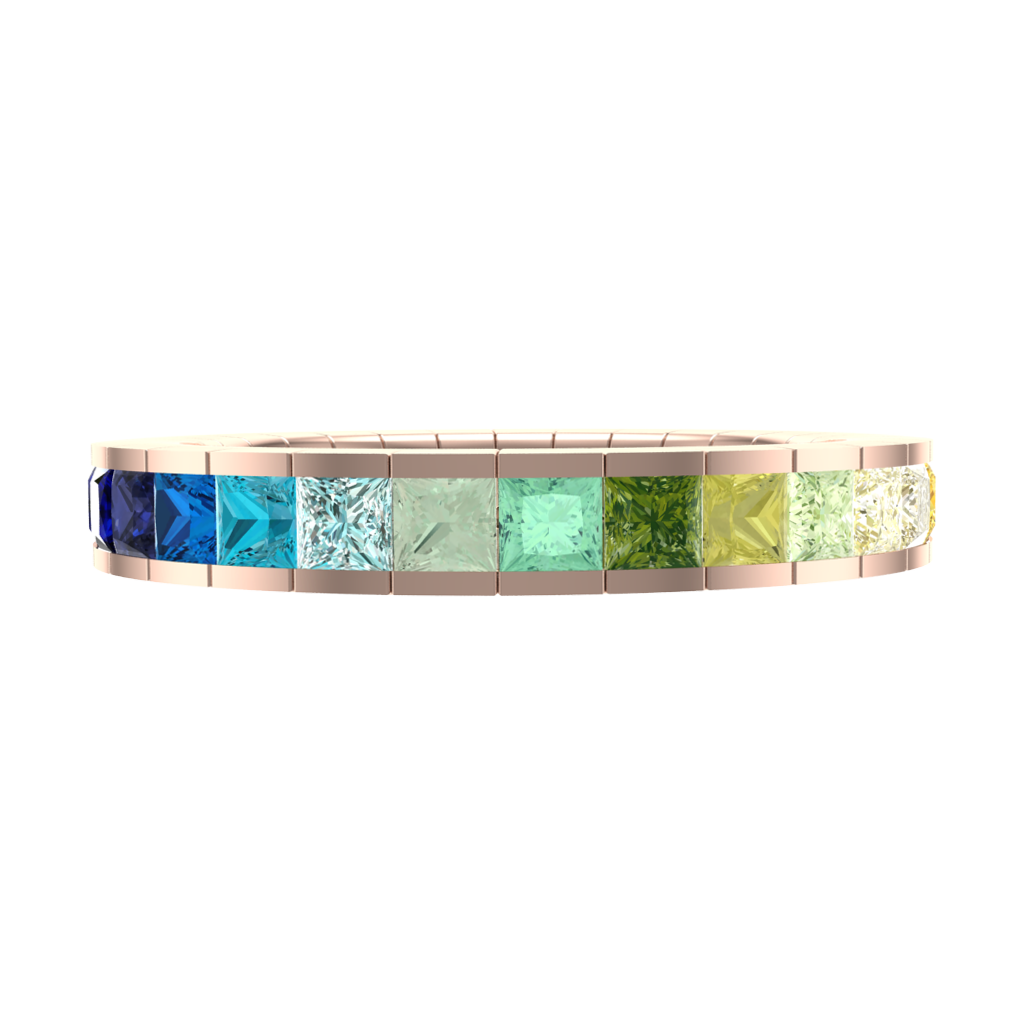 anello in oro rosa e zaffiri arcobaleno